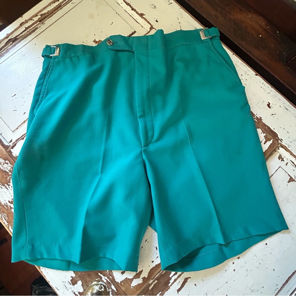 Vintage 1970's Hubbard Slider Shorts Mens Aqua Dacron Polyester Size 36"-43"